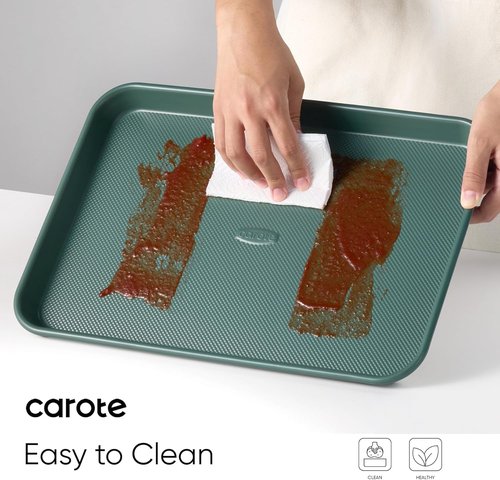 CAROTE 3-Piece Baking Pan Set - Durable Bakeware Set with 13", 15", & 17" Cookie Sheets in Deep Olive Green