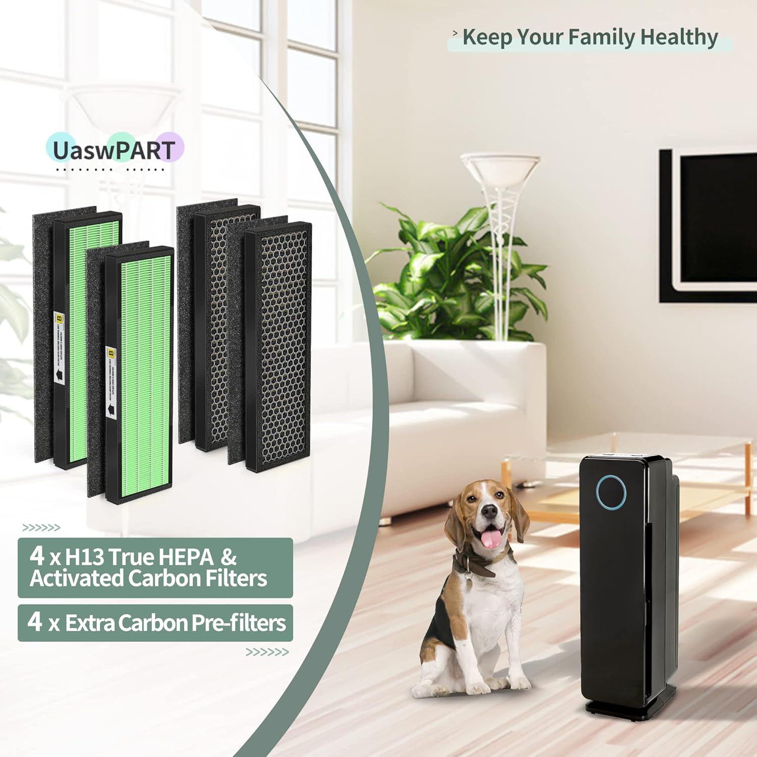 Uaswpart AC4825 HEPA Filter - Compatible Replacement for AC4300, CDAP4500 & More | 4x H13 HEPA + Carbon Filters