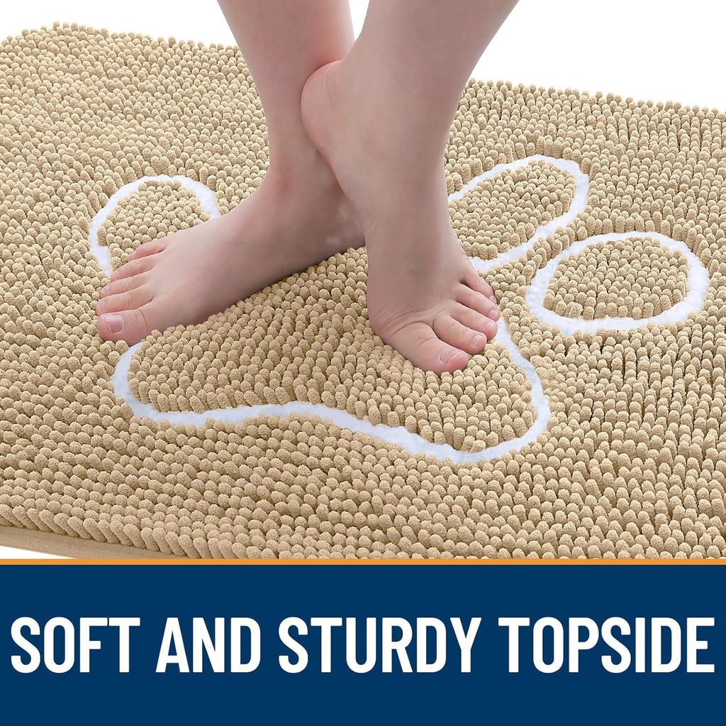 OLANLY Dog Door Mat - Absorbent Non-Slip Chenille for Muddy Paws | 59x24 Beige Paw Print Design