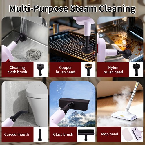Multifunctional Steam Mop Cleaner – 6 in1 Rotated Steam Mop Cleaner with 300ml Tank, 16ft Cord, 12 Accessories for Hardwood, Tile, Carpet, Kitchen & Bathroom Cleaning