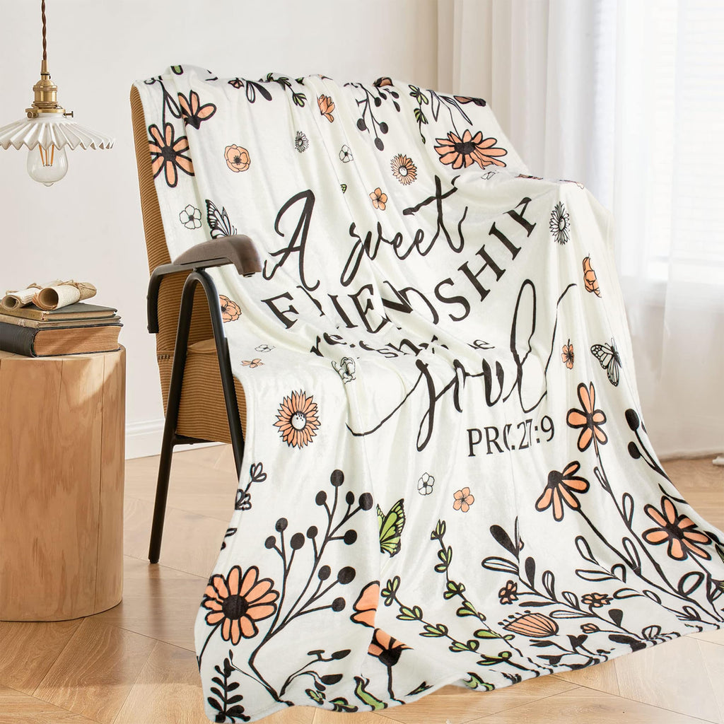 FTEFueie Friendship Gifts for Women Friends, Christian Birthday Religious Gifts for Women Friendship, Inspirational Spiritual Gift for Best Friend, Scripture Floral Blanket with Bible Verse 50" X 60"