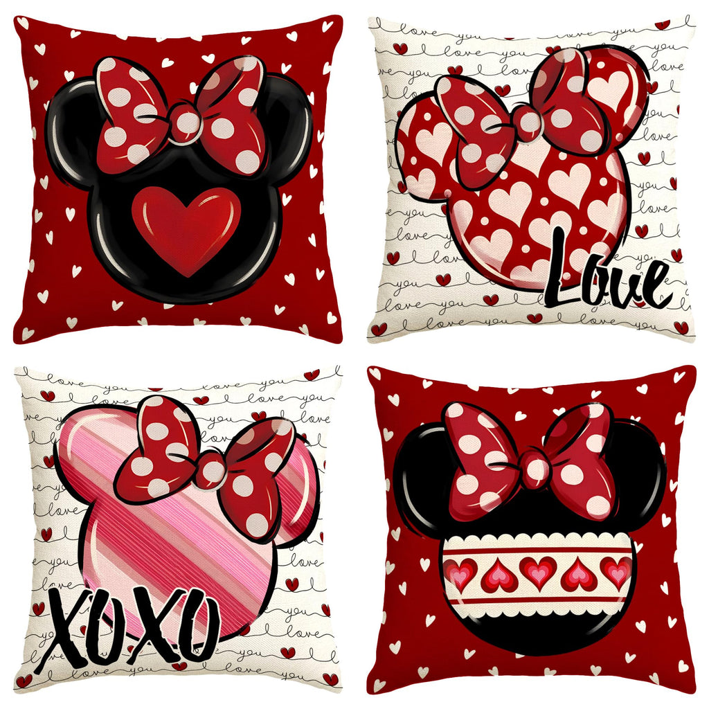 Yarcooly Valentines Day Pillow Covers Set of 4 Galentines Day Throw Pillow Cases Pink Cartoon Mouse Decor Valentines Day Decorations for Home Party