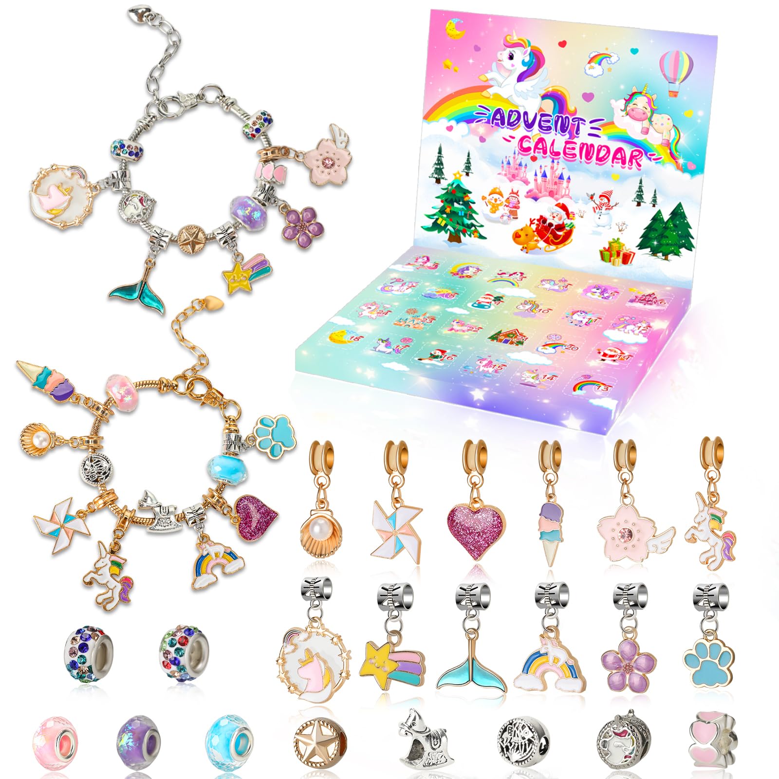 Advent Calendar 2026 Girls, 24 Days Christmas Countdown Calendar with 2pcs DIY Charm Bracelets Kits, DIY Christmas Charm Bracelet Gifts for Girls Kids Women
