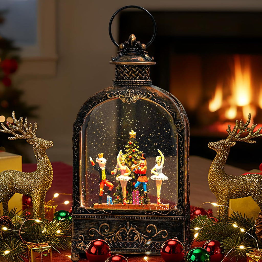 Nutcracker Christmas Snow Globe - Musical Lantern with Timer & USB/Battery Operated - 6 Hours