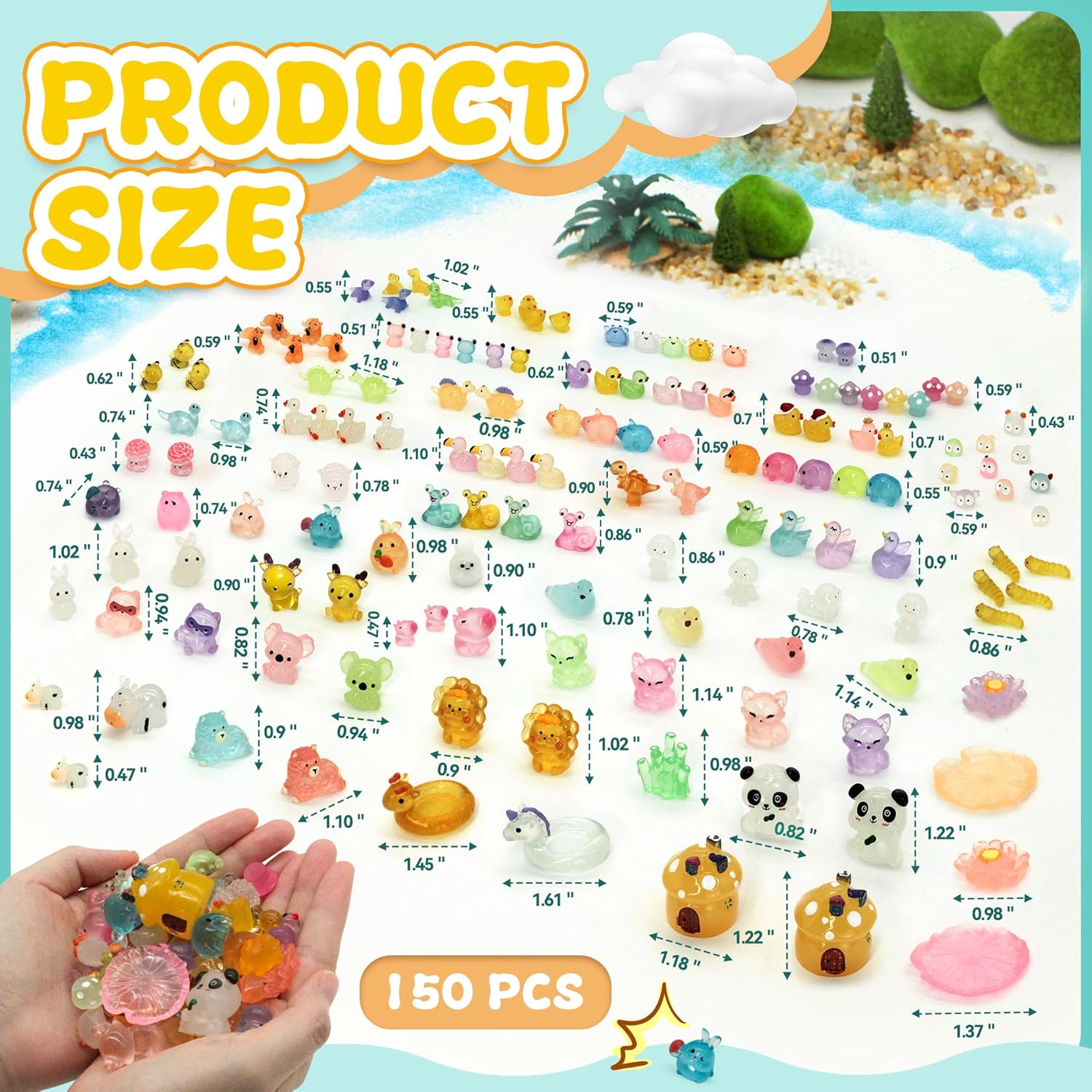 Tardigrade Mini Resin Animals - 150 Pcs Luminous Tiny Figures | 48 Types for Garden Decor