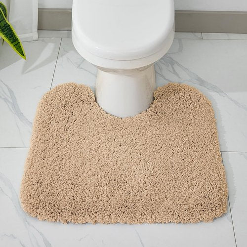 Disolla Toilet Rug U Shaped Beige 23x24 Machine Washable Non Slip Toilet Floor Mat Soft Plush Contour Rug for Bathroom Floor