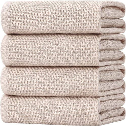 Homaxy 100% Cotton Kitchen Dish Towels - Ultra Soft, Absorbent & Quick Drying | 20 x 28 Inches, 4-Pack, Beige