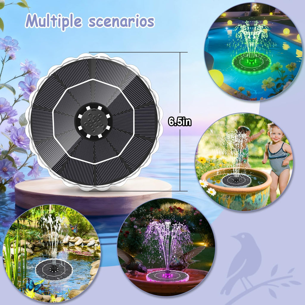 Yzert Solar Fountain - Colorful Ring Lights & 3.5W Pump with 2000mAh Battery for Outdoor Use