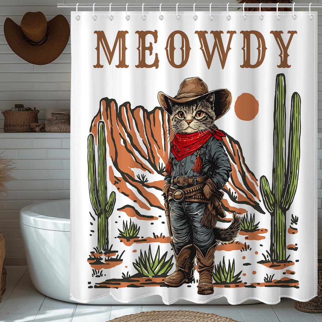 Mocsicka Funny Cowboy Cat Shower Curtain Vintage Fun Western Shower Curtain for Bathroom Waterproof Fabric Bath Curtain for Funny Bathroom Deocr 72 X 72 Inch