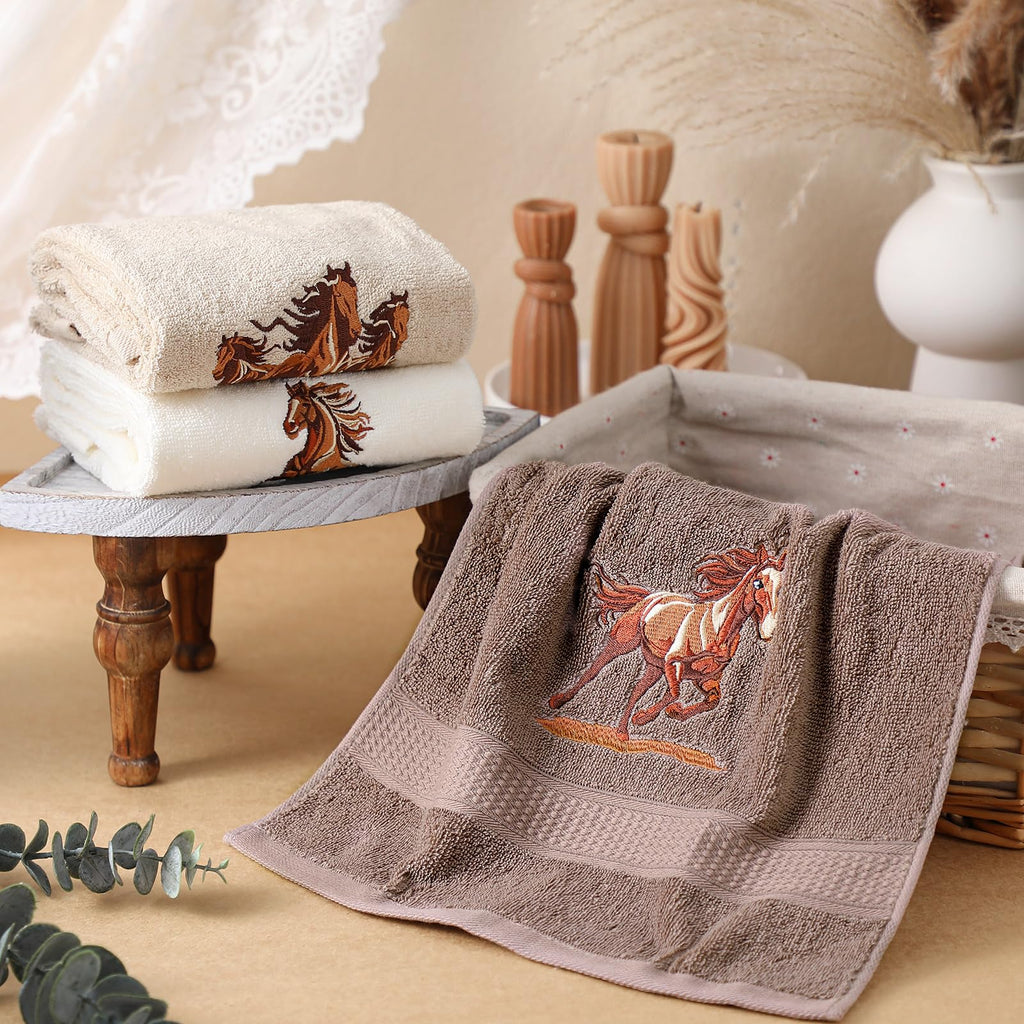 Hillsuren 3 Pcs Western Horse Hand Towels Set for Bathroom 100% Cotton Embroidered Decorative Equestrian Horse Themed Gifts Farmhouse Towels for Bathroom Kitchen Decor 13. 3 x 29. 5''