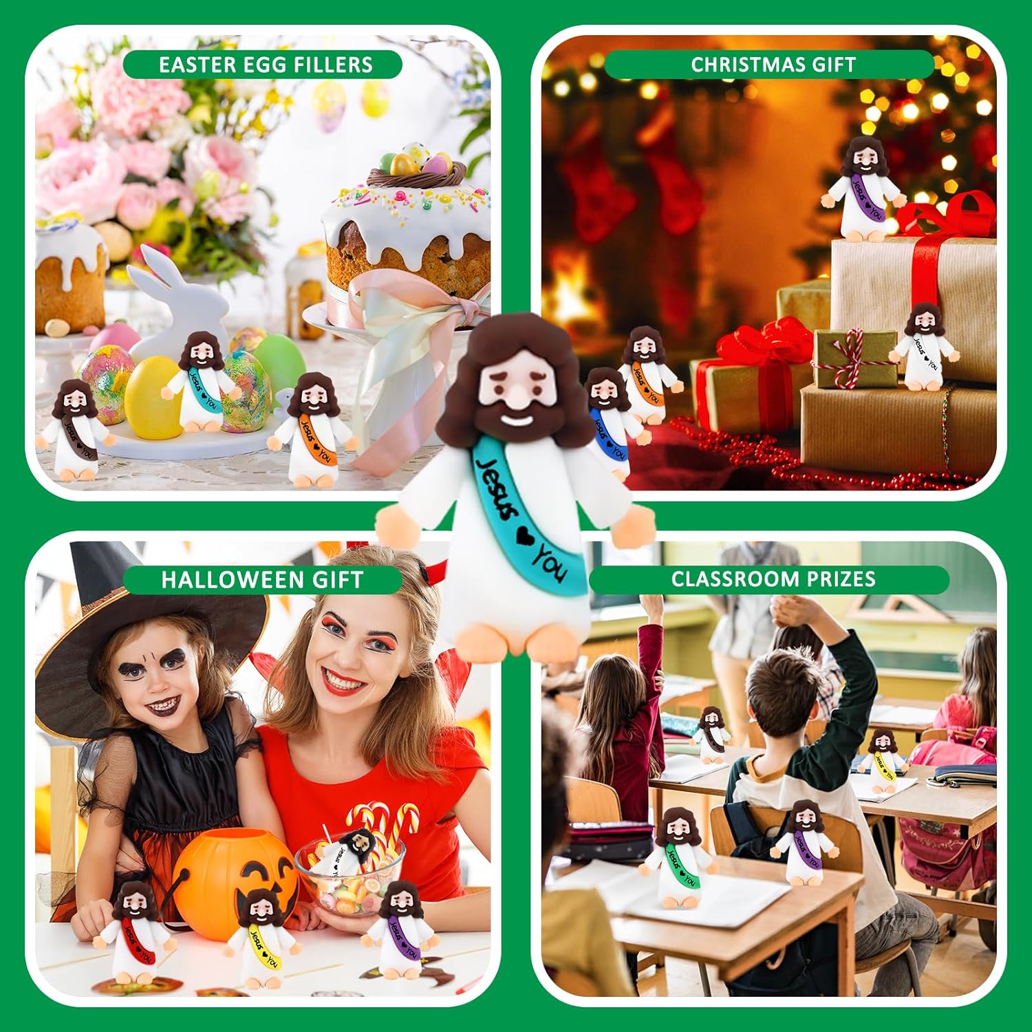 URSKYTOUS Mini Jesus Figurines - 50Pcs Tiny Rubber Jesus Toys for Easter Eggs & Baptism Gifts