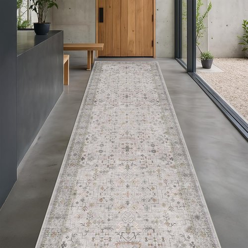 Hazo Haus Hallway Runner Rug - Light Gray Washable, Non-Slip & Stain Resistant | 2'6"x10' for Kitchen & Boho Décor