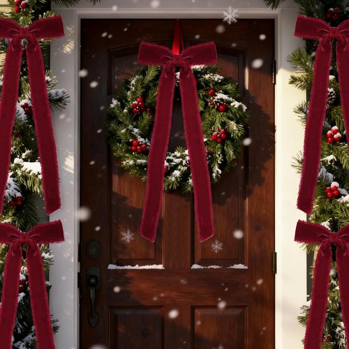 Burgundy Velvet Christmas Bows - 20 Pcs Large Pre-Tied Handmade 4.7"x11" Gift Wrapping Decor