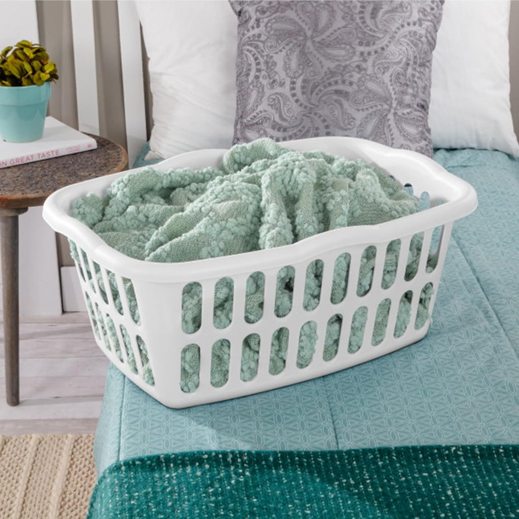 Sterilite Rectangular Laundry Basket - 12-Pack Plastic Clothes Hamper, 1.5 Bushel, White | Ideal for Bedroom & Bathroom Storage