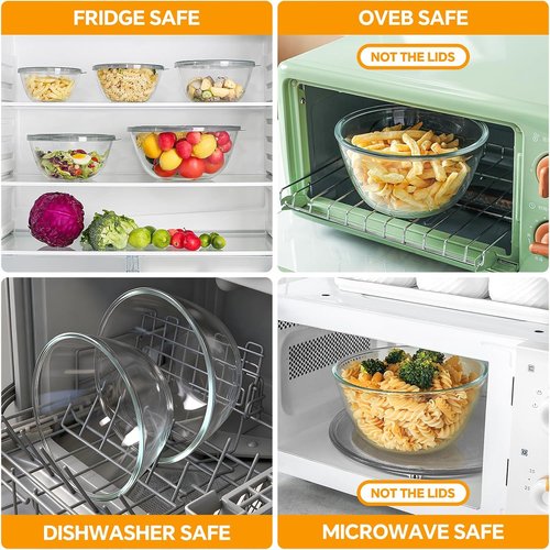 Glass Mixing Bowls Set by [Brand Name] - 5-Piece Thick Glass Nesting Bowls with Lids | Safe for Dishwasher, Microwave & Freezer