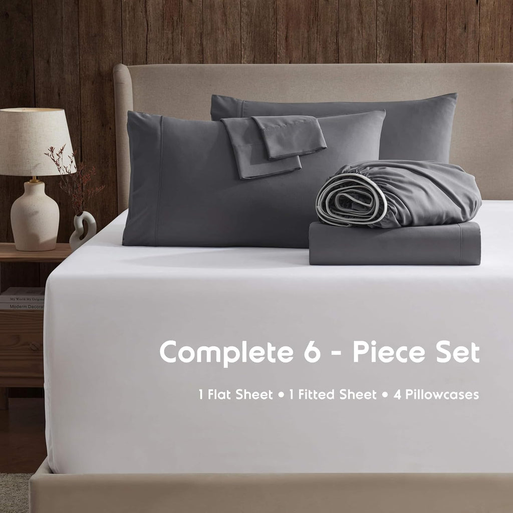 Nestl Extra Deep King Sheet Set - 6-Piece Breathable Cooling Bedding - Luxury Hotel Quality with 18-24 Inch Deep Pockets - Soft, Wrinkle-Free Dark Gray