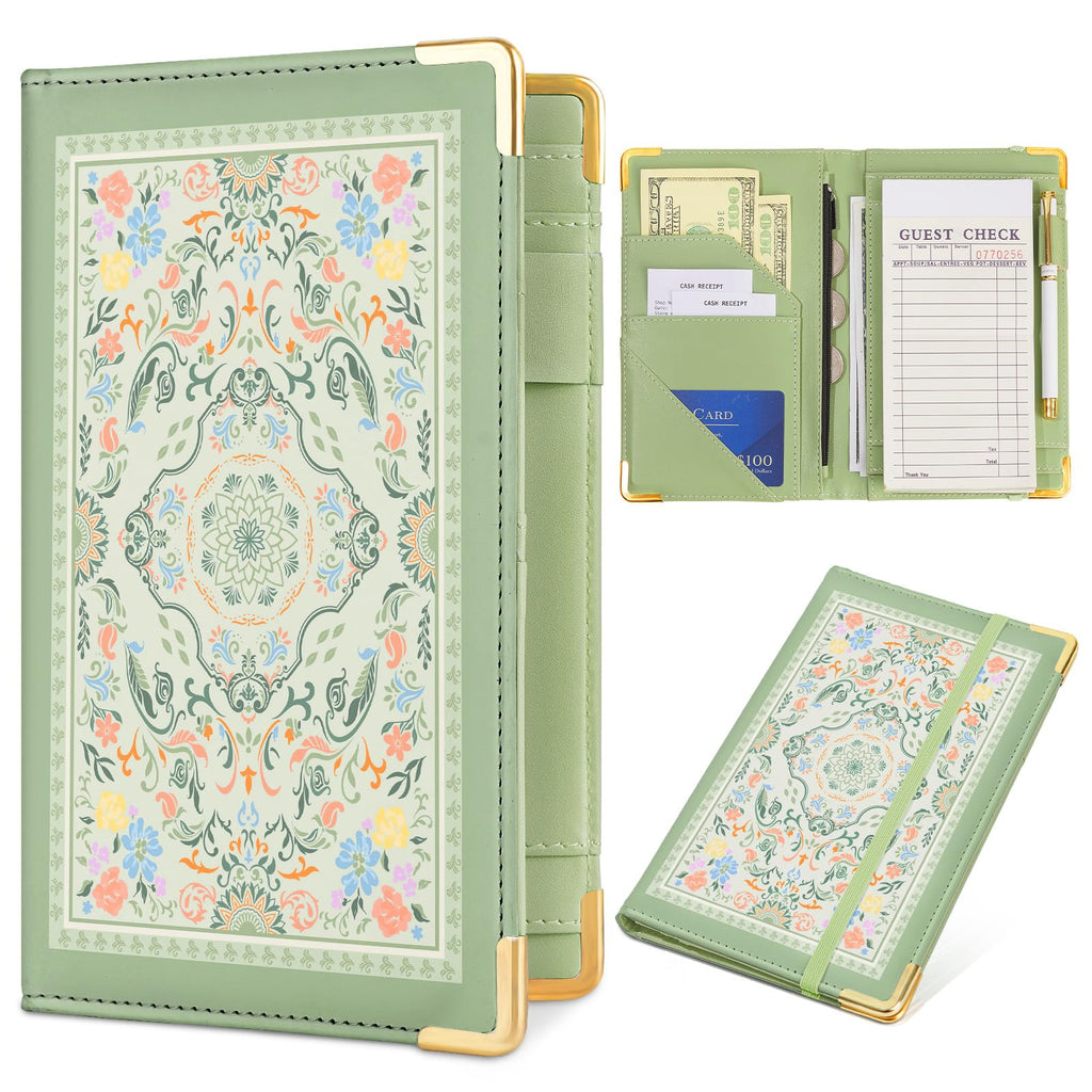 Server Book, PU Leather Server Books for Waitress with Zipper Pockets, Waitress Book with Pen Holder Fit Server Apron Check Presenters for Restaurants