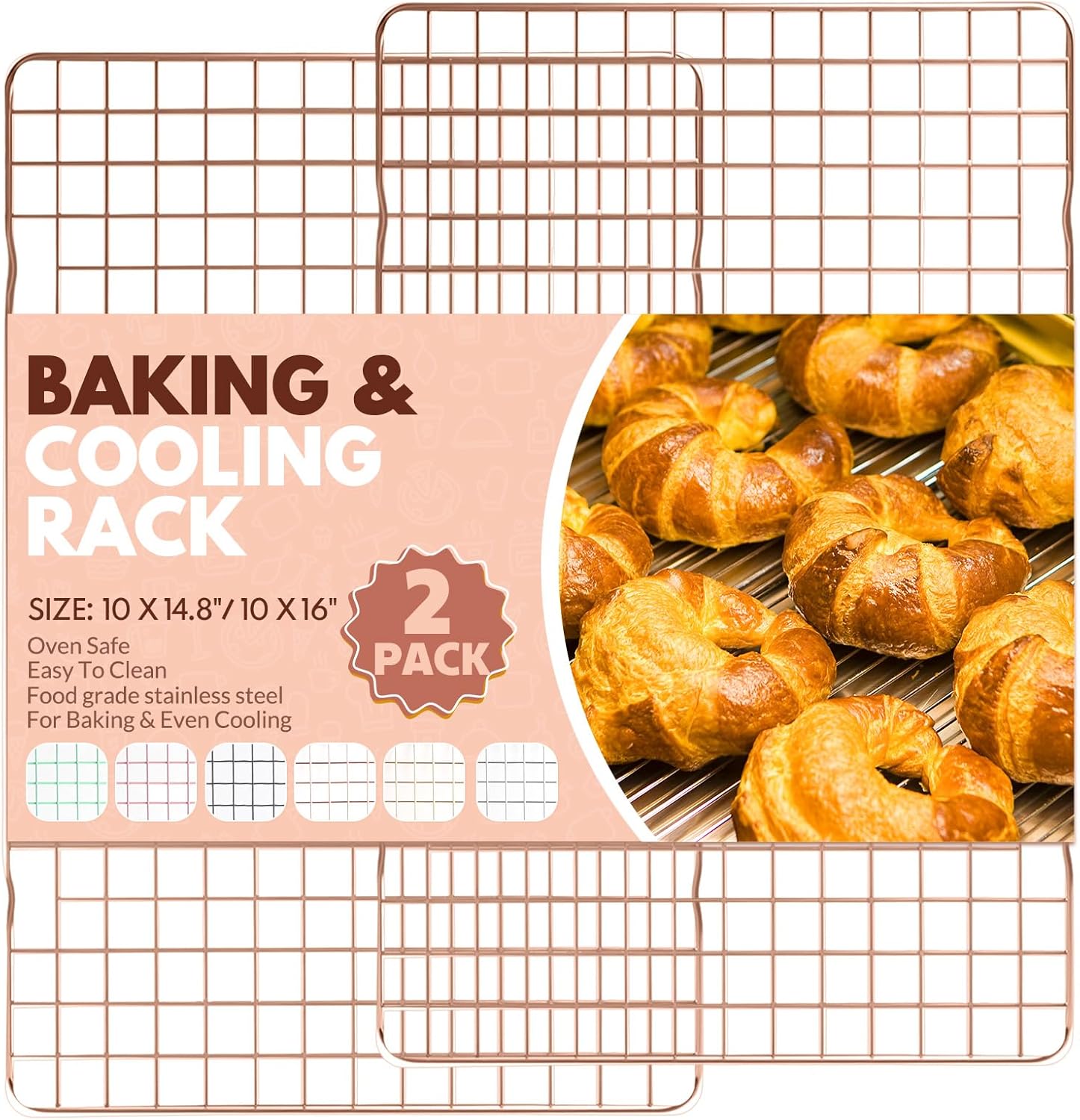 Skiennix Cooling Racks - 2 PCS Stainless Steel Baking Racks | 14.8x10 Inches Oven Safe Design