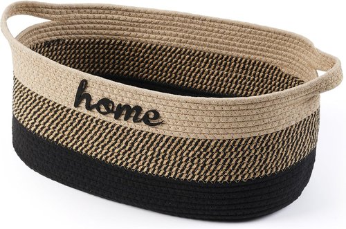 **Woven Dog Toy Basket by [Brand Name] - Large 22" x 11" x 7.9" Cotton Organizer with Handle | Light Beige**