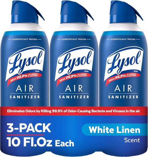 Lysol Air Sanitizer Spray - Bacterial Odor Eliminator for Home & Office | White Linen Scent, 10 oz (Pack of 3)