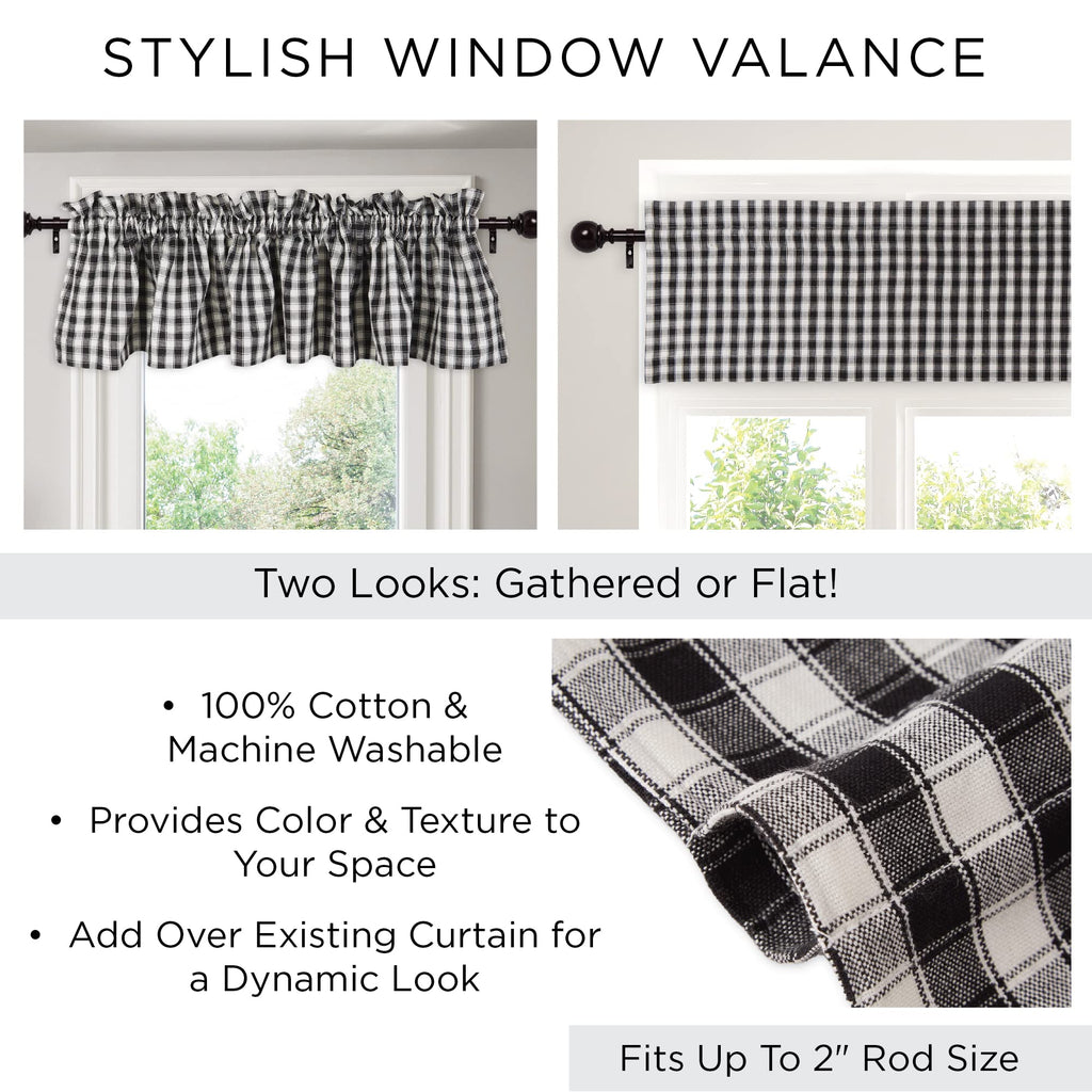 DII Window Valance Collection, 100% Cotton, Pre-Shrunk, Machine Washable, 2 Inch Curtain Rod Pocket, Single Panel, 72x14, Stonewash Blue Check