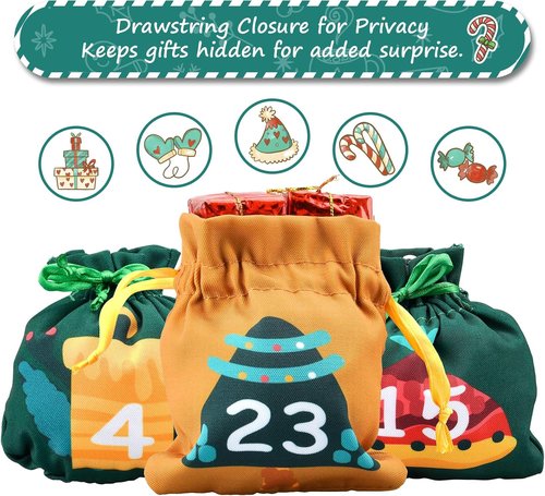 Cshare Christmas Advent Calendar - Reusable Hanging Tree Design with 24 Pockets for Countdown Decor