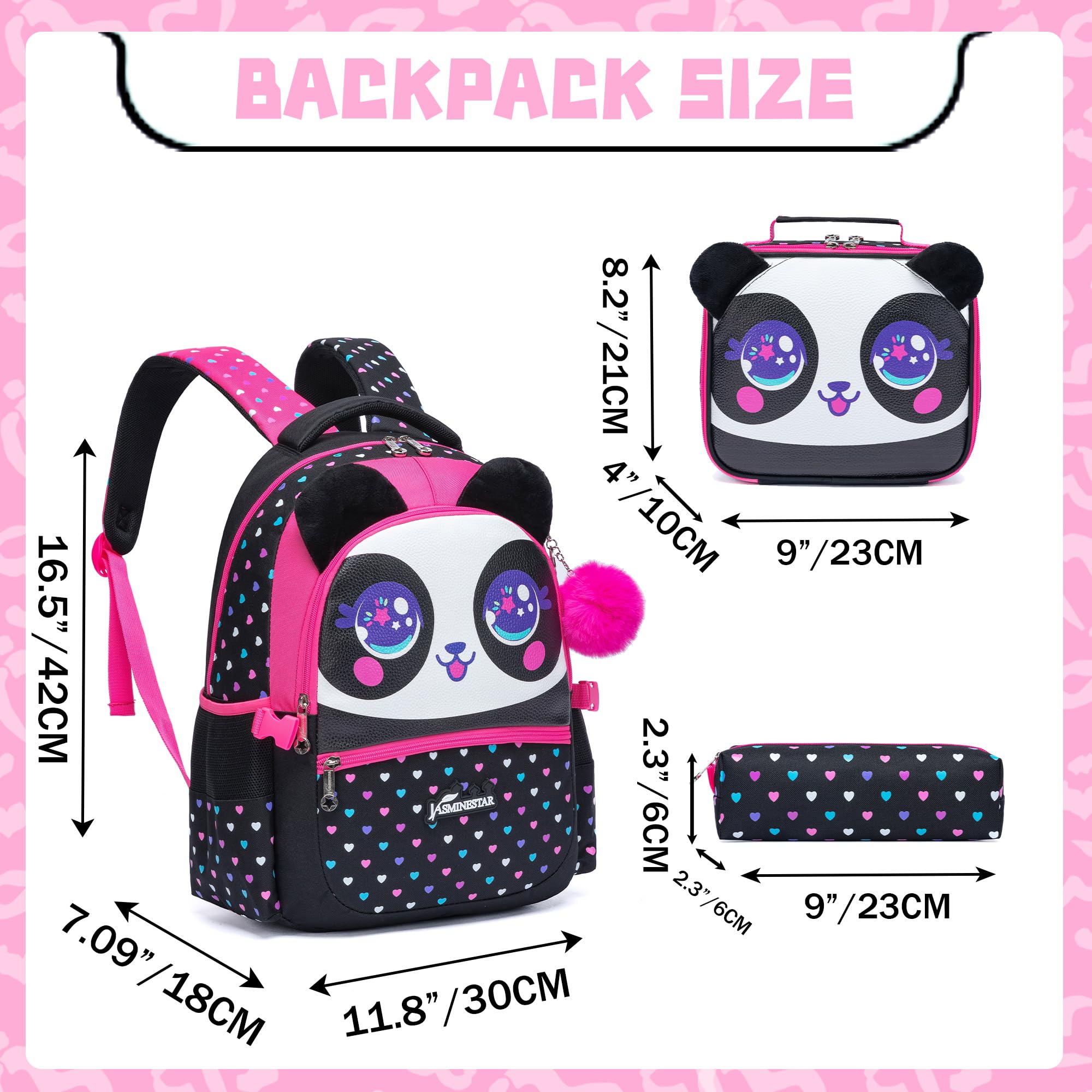 MYHSBYO Panda Kids Backpacks for Girls School Bag with Lunch Box School Backpack for Girls Set Cute Bookbag for Kindergarten
