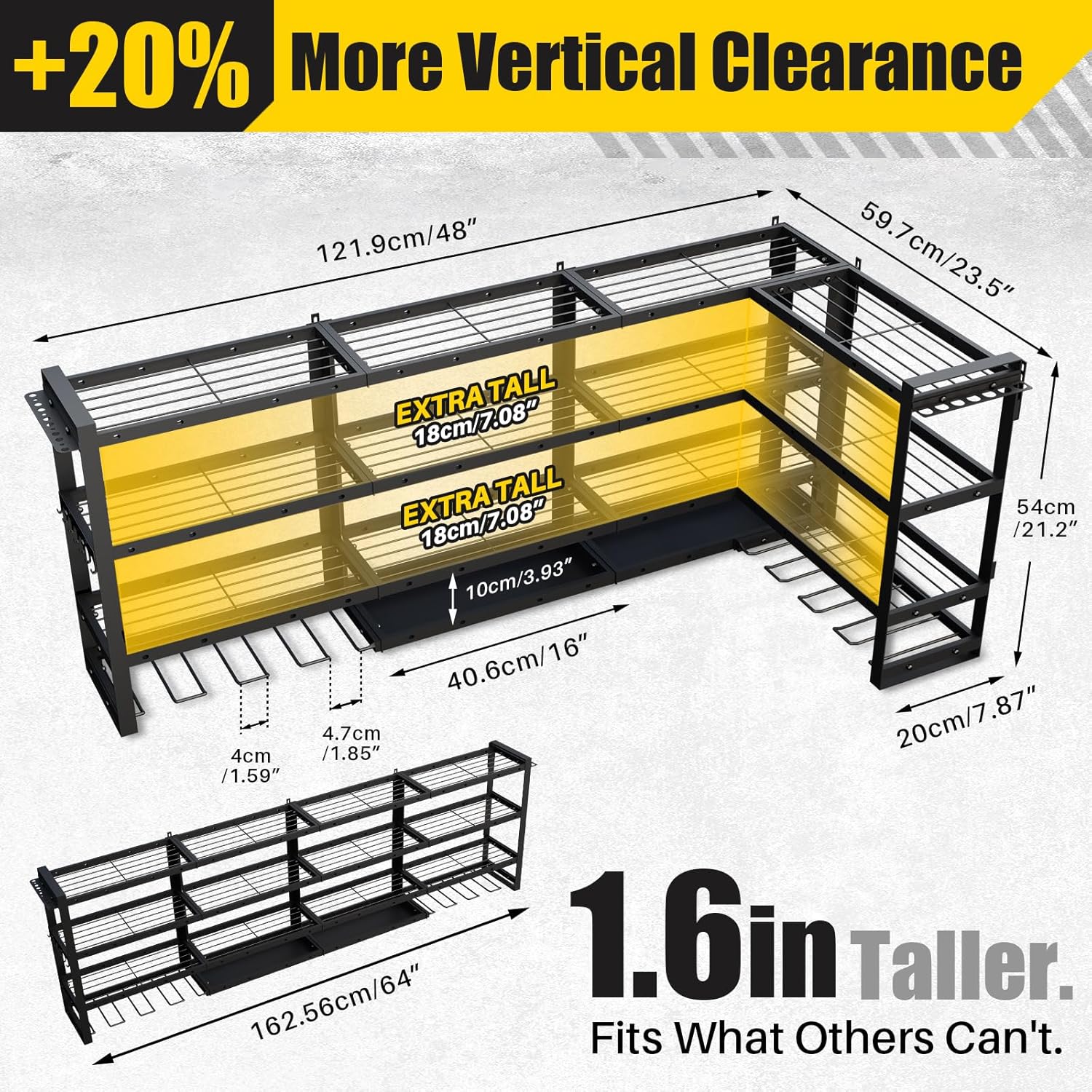Power Tool Organizer Wall Mount by XLarge - Modular 820lbs Garage Storage Rack | 8 Cordless Drill Holders & 4-Tier Heavy Duty Utility Shelf