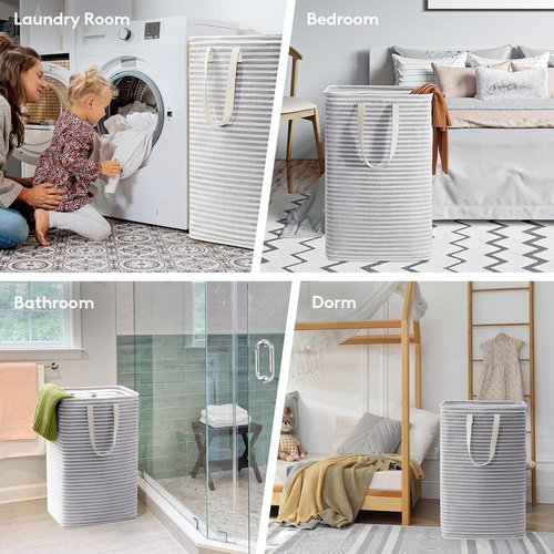 Lifewit Laundry Basket - 3 Pack Collapsible Hamper with Reinforced Handles | 80L Each, Grey