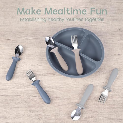 Eascrozn Toddler Forks and Spoons Set - 6 Pack Kids Silverware with Silicone Handles | BPA-Free, Dishwasher Safe