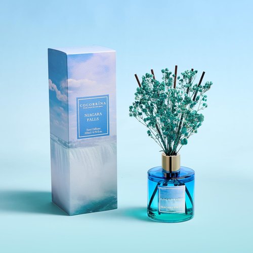 Cocorrína Reed Diffuser - Niagara Falls 6.7 Fl. Oz Set with 8 Sticks & Preserved Baby's Breath | Home Decor