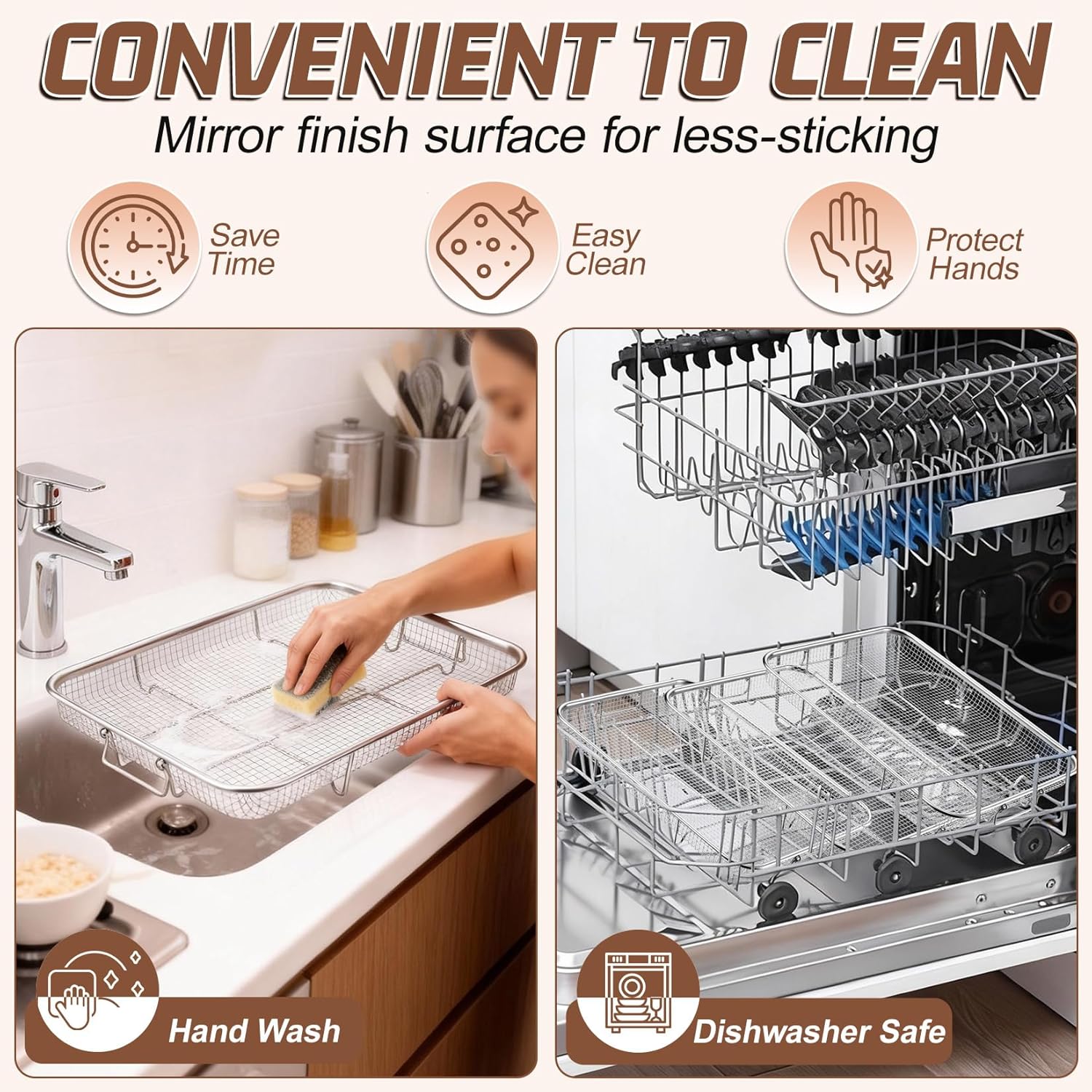 P&P CHEF Air Fryer Basket Set - 15.4 Inch Stainless Steel Racks for Baking & Roasting | Non-Toxic & Dishwasher Safe