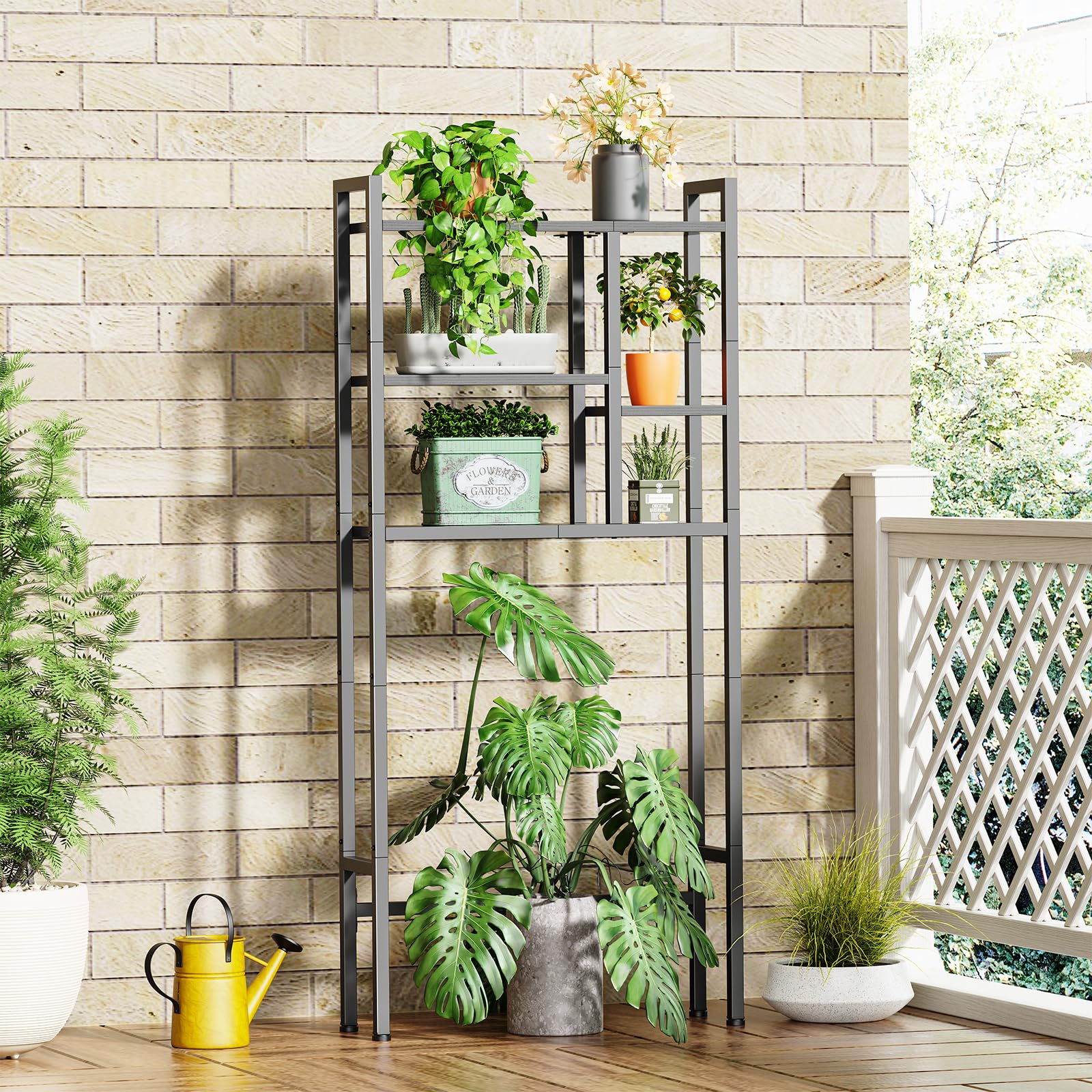 Asgolion Over The Toilet Storage Rack, 3-Tier Bathroom Organizer Over Toilet, Wooden Above Toilet Storage Shelf, Space Saver, Freestanding Bathroom Storage Metal Shelf, Easy to Assemble, Black