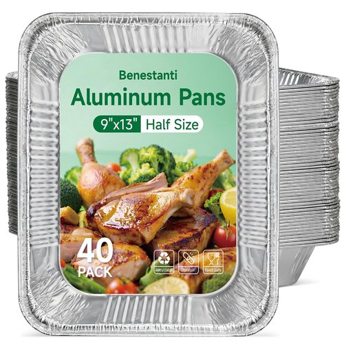 9x13 Inch Aluminum Pans Disposable- 40 Pack,Half Size Aluminum Foil Pans,Deep Tin Foil Pan,Disposable Baking Pans Great for Cooking,Heating, Storing, Prepping Food,Steam Table Deep Trays,Oven-Safe