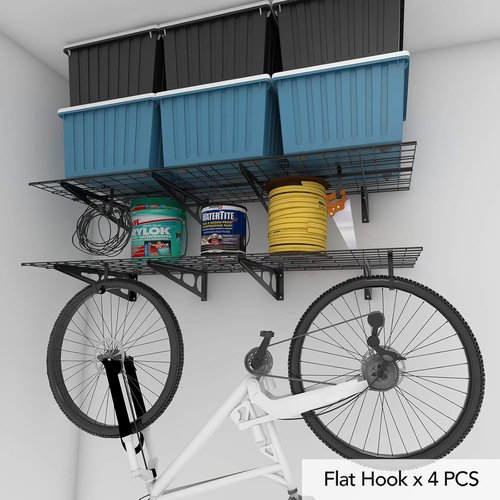 FLEXIMOUNTS 2-Pack Garage Shelving - 24"x72" Wall Storage Racks with Hooks | Classic Black