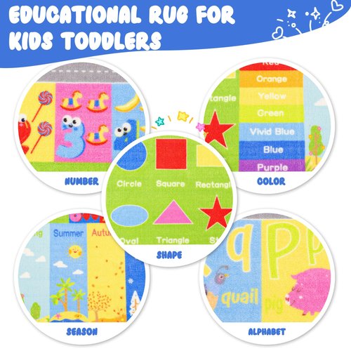 Flagover Kids Rug for Playroom Classroom, ABC Alphabet Numbers Play Toddlers Rugs, 3x5 Learning Educational Bedroom Floor Mat, Washable Baby Carpet for Boys Room, Nursery, Preschool, Daycare