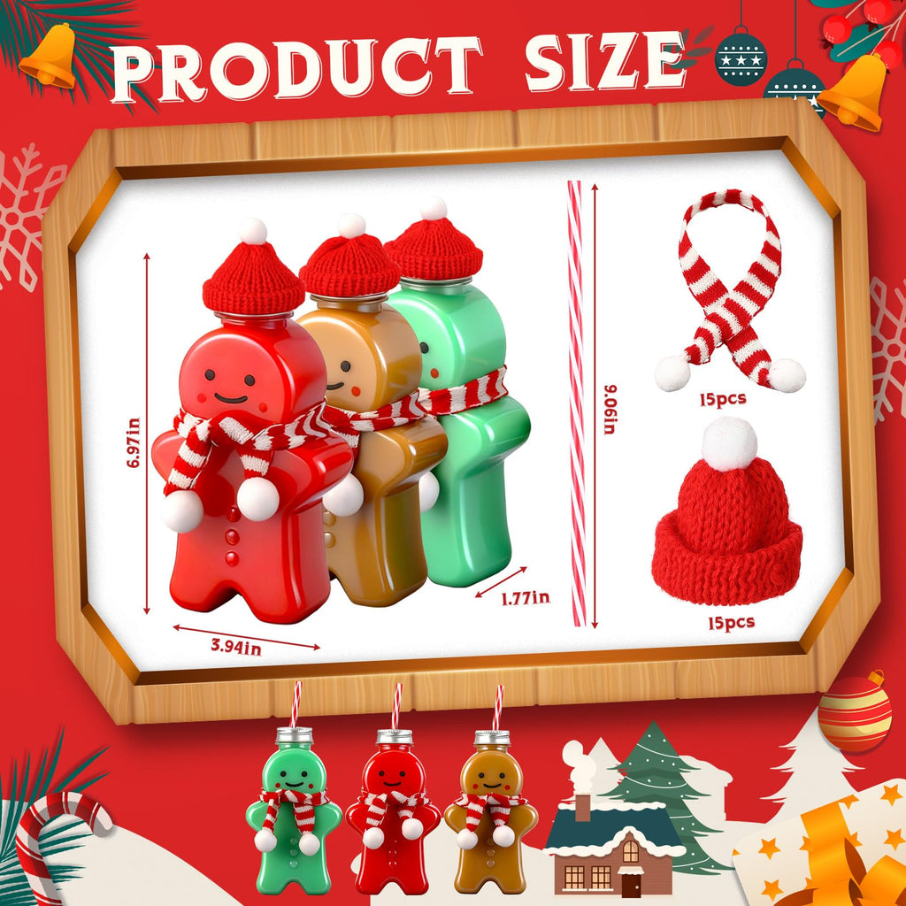 Baderke Christmas Plastic Bottles with Straws Set Including Reusable Drink Empty Bottles Straws and Caps for Christmas Party Milk Juicing Drinking
