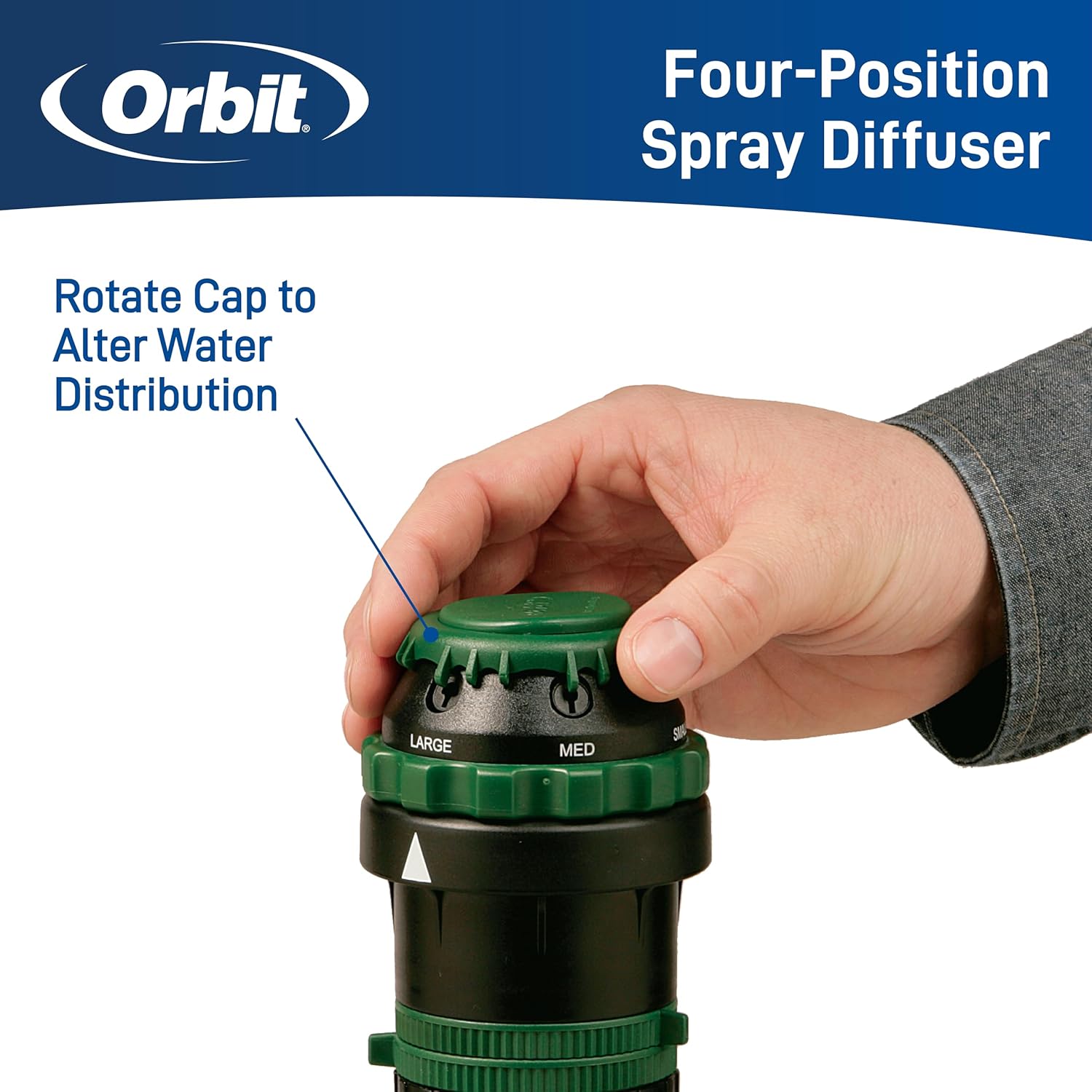 Orbit H2O-Six Gear-Drive Sprinkler - Customizable Lawn Watering Coverage | Durable Metal T-Spike, Multi-Pattern Rotating Head