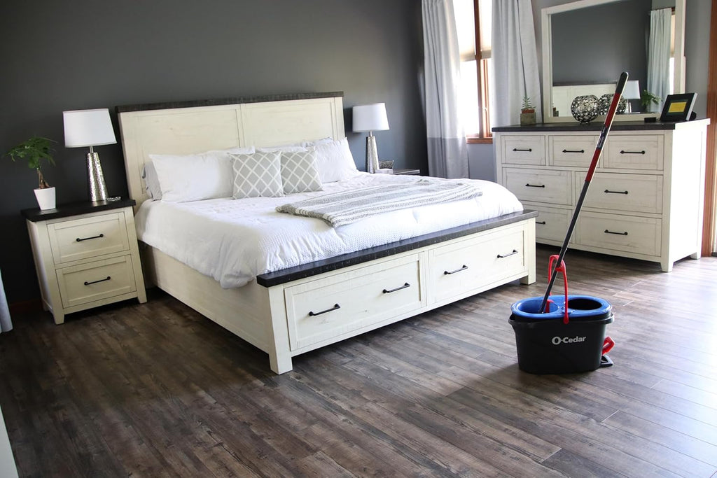 O-Cedar RinseClean Spin Mop & Bucket System - Includes 2 Extra Mop Heads | Cleans with Water & Eliminates 99% of Bacteria