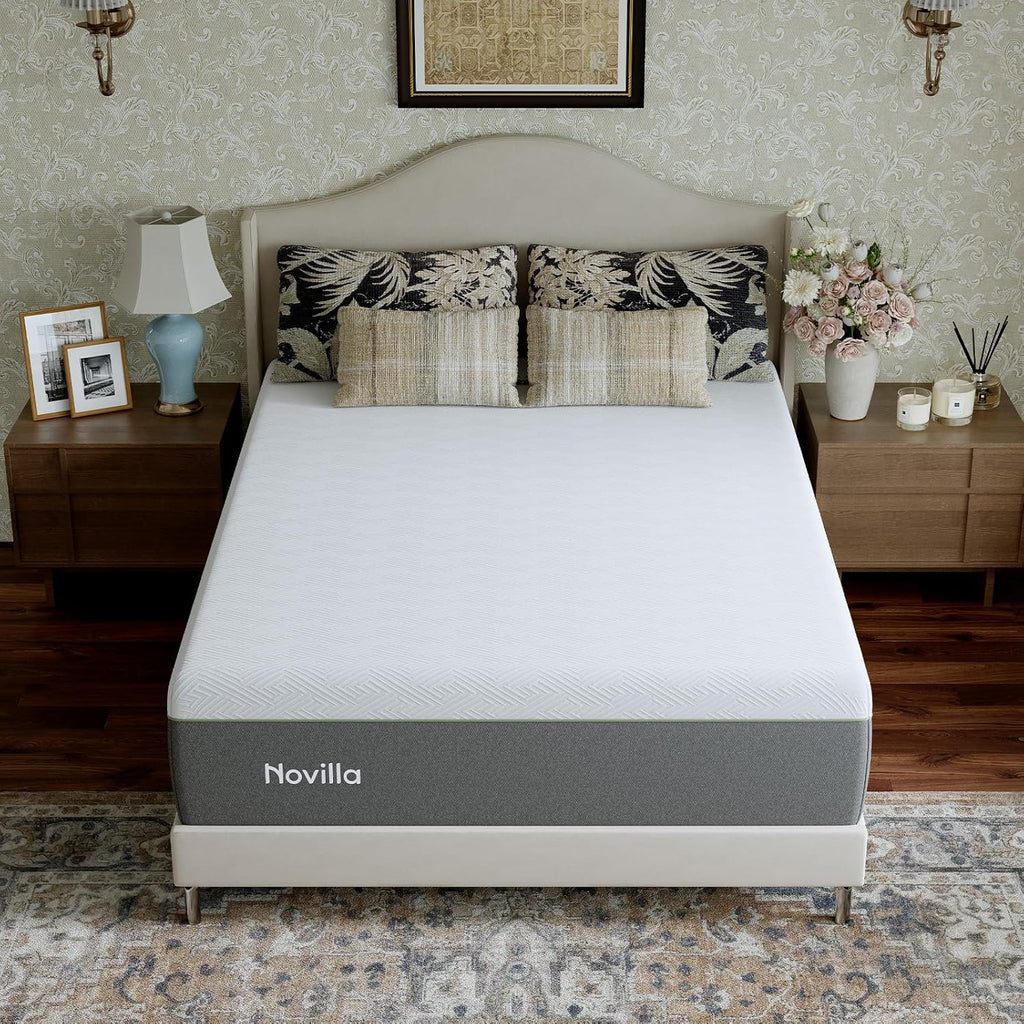 Novilla Bliss Green Tea King Mattress - 12 Inch Gel Memory Foam for Hot Sleepers | Cool Comfort & Back Pain Relief