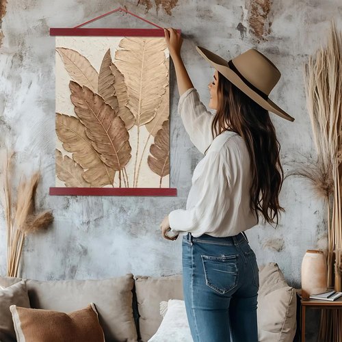 Artmag Magnetic Poster Hanger Frame - 2 Pack Light Wood Dowel for 20x28, 20x30, 20x26 Canvas Prints | Mahogany Finish