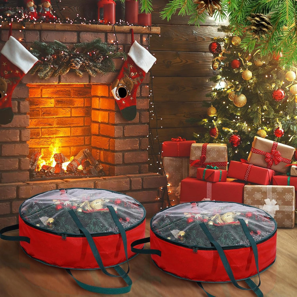 Shappy Wreath Storage Bag - 8 Pcs Red Clear Window Containers with Handle for Holiday Decor