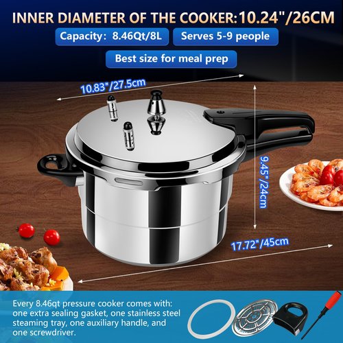 Pressure Cooker 8 qt+ Aluminum, ollas de presión para cocinar pressure cooker 8 qt All Stovetops Induction Compatible Thickened Pressure Cooker with Spring