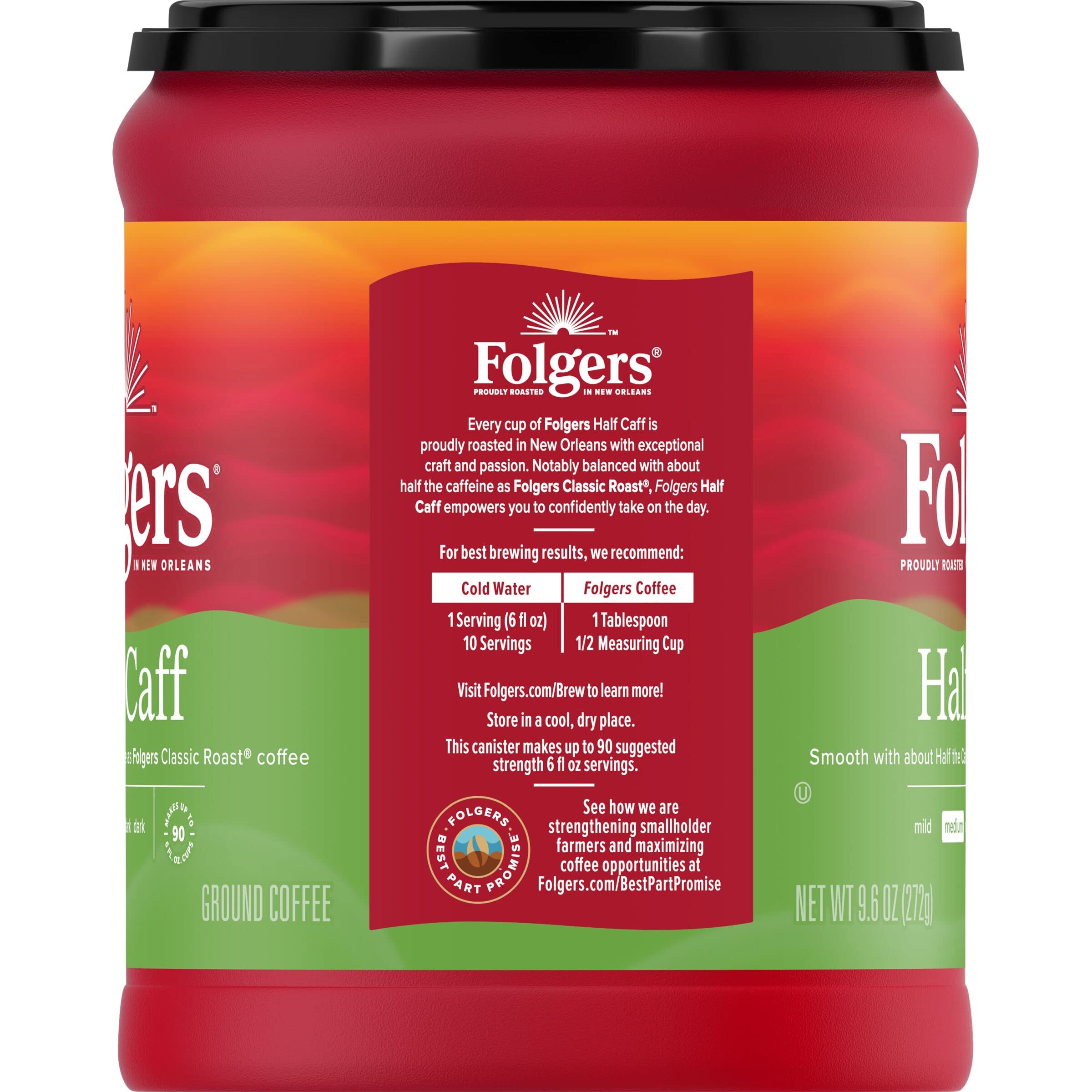 Folgers Half Caff Ground Coffee, Medium Roast, 9.6 Ounce