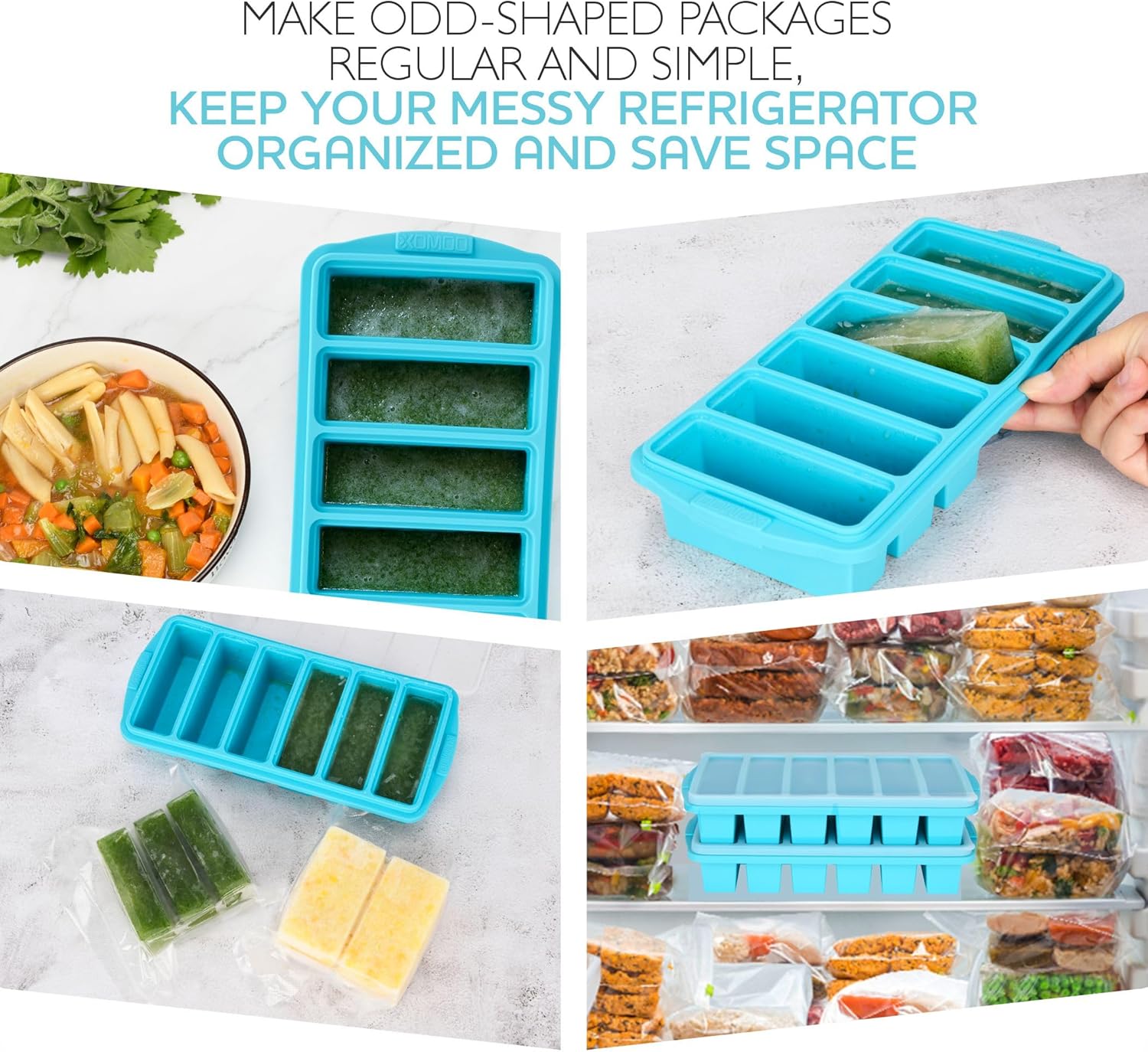 Skiennix 1/2 Cup Silicone Freezer Tray - 2-Pack Molds With Lid for Meal Prep & Freezing, Oven & Dishwasher Safe