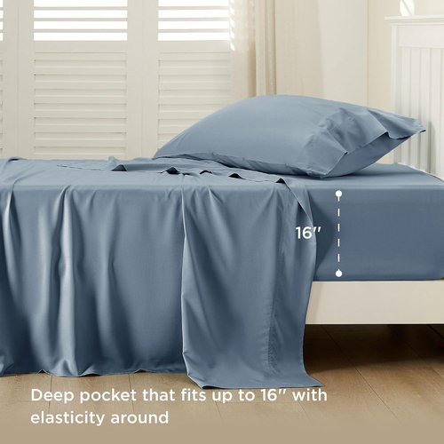 Bedsure Cooling Twin XL Sheets - Breathable Rayon from Bamboo, Soft & Silky, Deep Pocket Up to 16 Inches, Dusty Blue