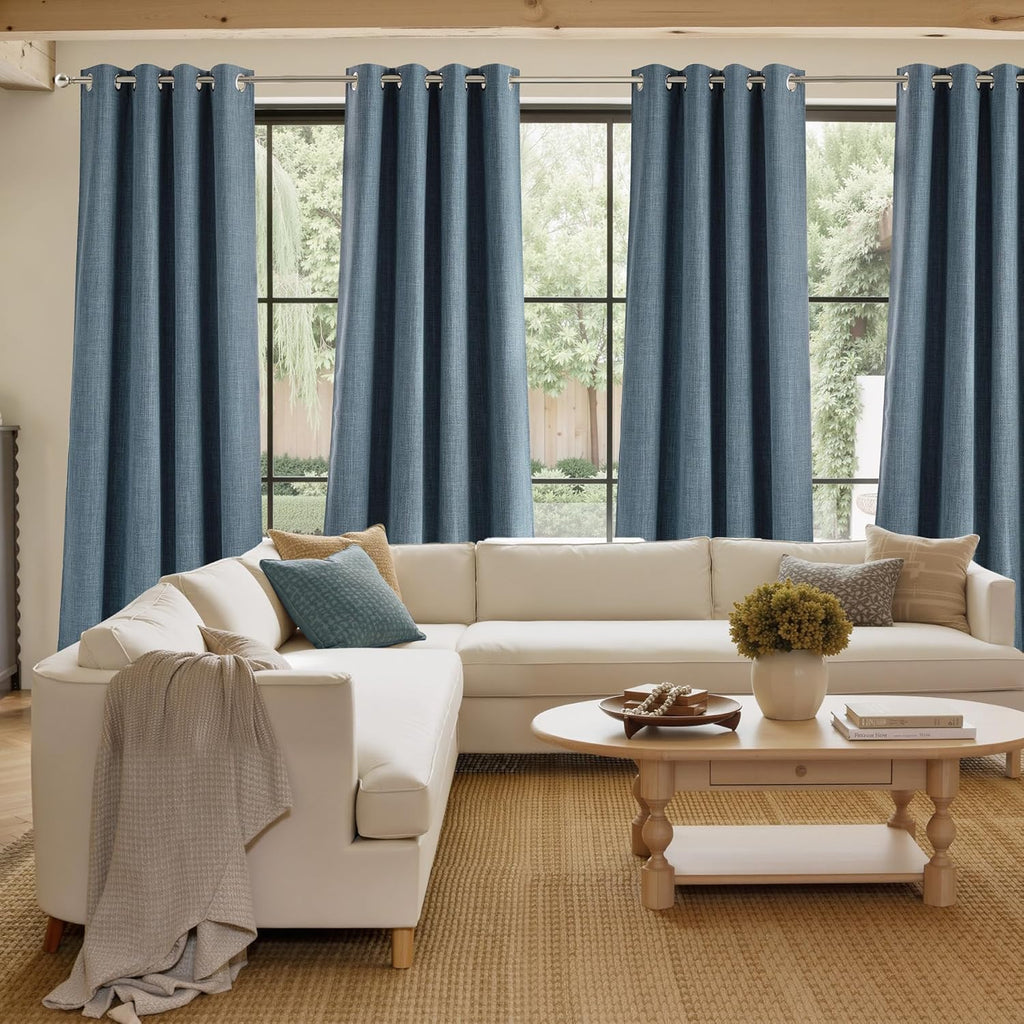 NICETOWN Faux Linen Blackout Curtains - Mist Blue, 63-Inch Grommet Top Privacy Panels, 2-Pack for Modern Farmhouse Style