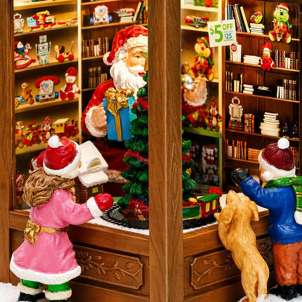 Moments In Time Lighted Santa’s Christmas Village Shop - LED Lights & Music | 8.8” Holiday Decoration