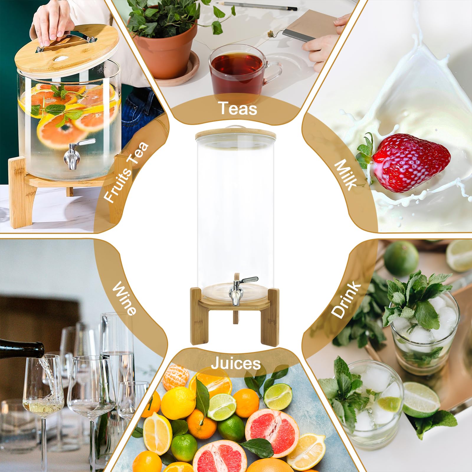 Drink Dispenser,3 Gallon Drink Dispensers for Parties,Glass Beverage Dispenser with Spigot - Jumbo Glass Drink Dispenser,Bars,Restaurants,Party,Suitable for cold/hot water