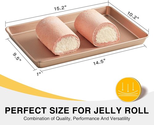HONGBAKE Jelly Roll Pan 15x10 | Commercial Nonstick Baking Sheet with Diamond Texture, 57% Thicker Carbon Steel